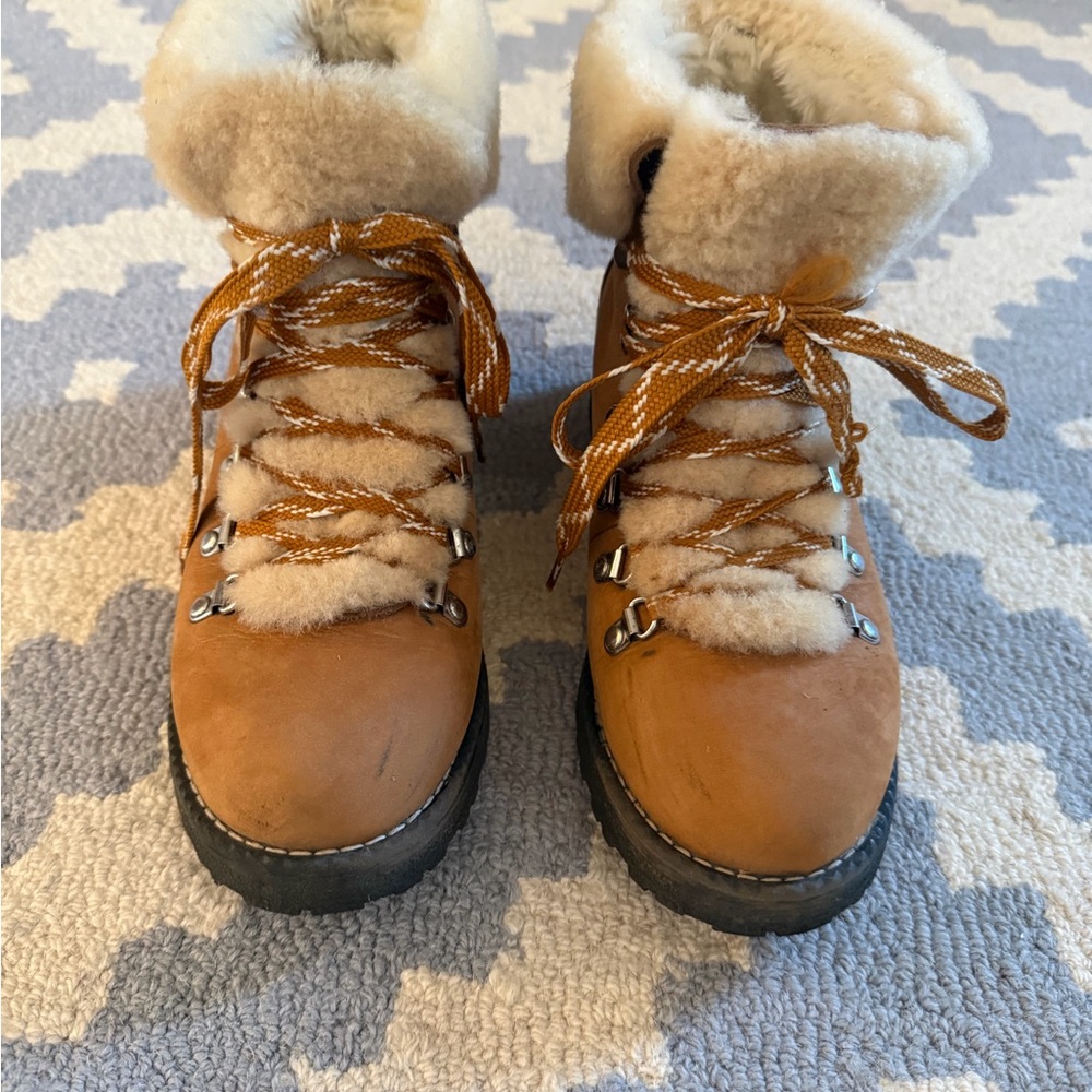 J. Crew Tan Winter Boots with Cream Fur Lining